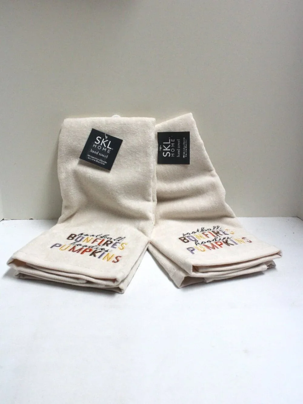 2 NWT Football Bonfires Hoodies Pumpkins Graphic Text Hand Towels